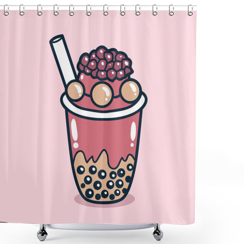 Personality  Bubble Tea Drink With Pomegranate Toping Illustration Shower Curtains