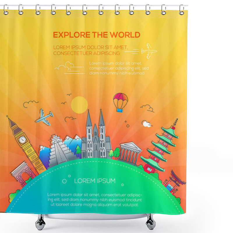 Personality  Explore The World - Flat Design Travel Composition Shower Curtains