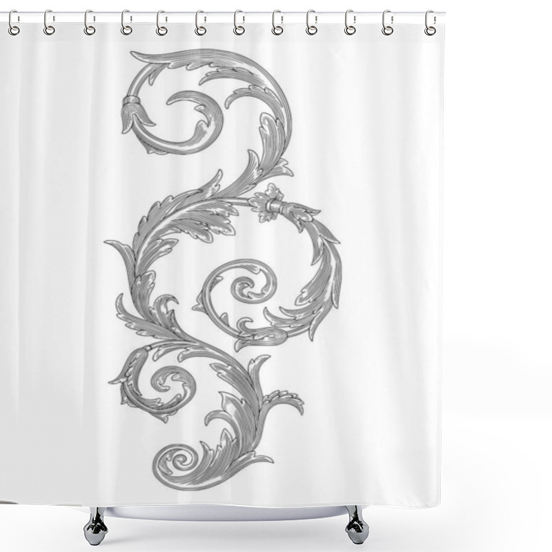 Personality  Vintage Baroque Floral Frame. Victorian Ornament Leaf Scroll Engraving Style Illustration Shower Curtains