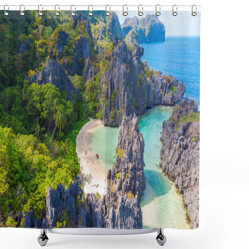 Personality  Aerial View Of Hidden Beach In Matinloc Island, El Nido, Palawan, Philippines - Tour C Route - Paradise Lagoon And Beach In Tropical Scenery Shower Curtains