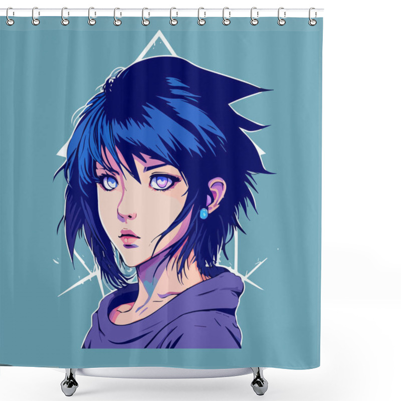 Personality  Young Girl Anime-style Character Vector Illustration Design. Manga Anime Girl Faces Cartoon. Girl Anime Female Manga Cartoon Shower Curtains