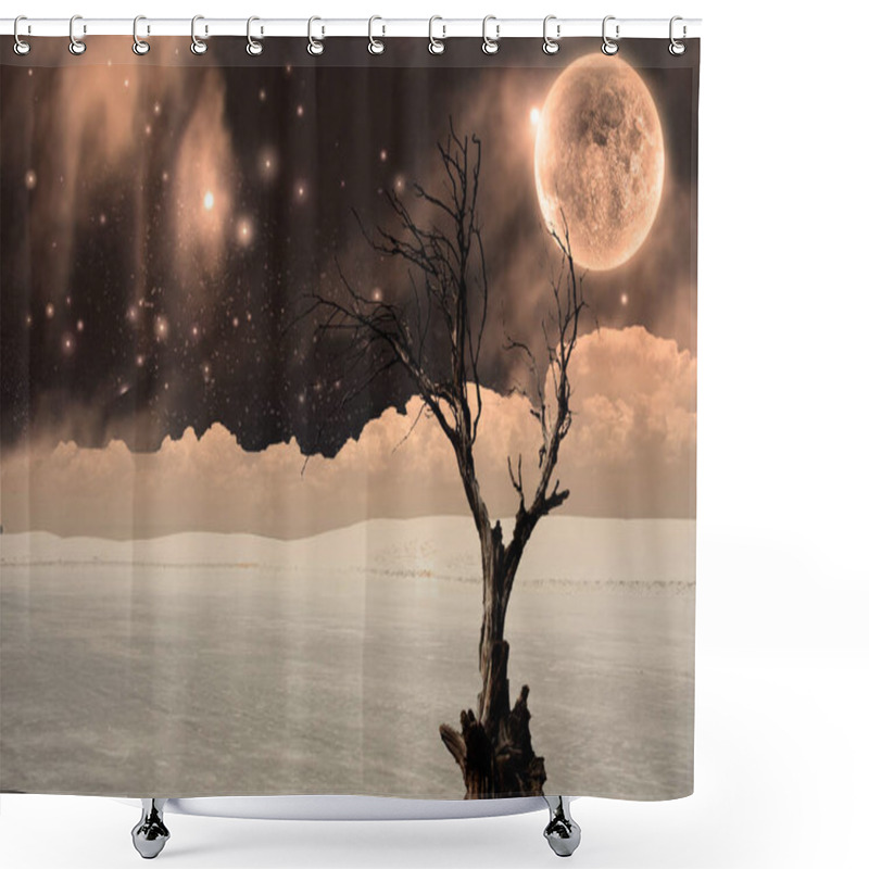 Personality  Winter Landscape At Night. Full Moon And Dead Tree. Shower Curtains