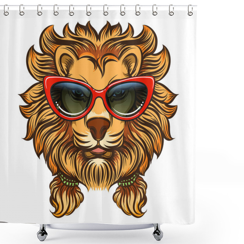 Personality  Glam Lion With Red Sunglasses Shower Curtains