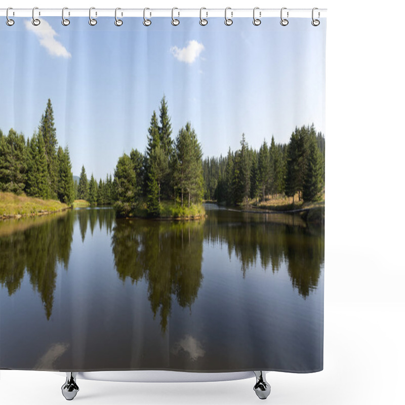 Personality  Mountain Lake With Pine Tree Forest Shower Curtains