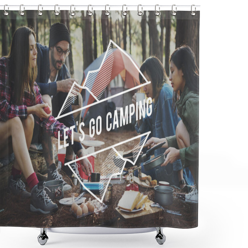 Personality  Friends Cooking Outdoors In Forest  Shower Curtains