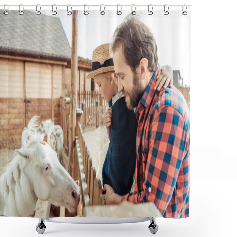 Personality  Family Looking At Pony In Zoo Shower Curtains