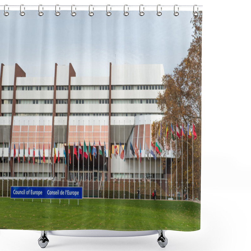 Personality  All European Union Flag Flies At Half-mast In Front Of The Counc Shower Curtains