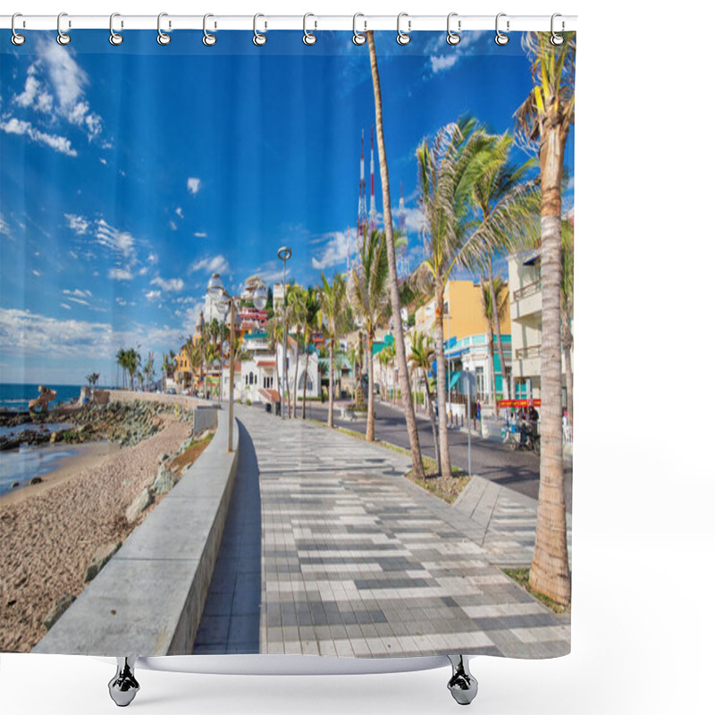 Personality  Mazatlan, Mexico-10 April, 2019: Famous Mazatlan Sea Promenade (El Malecon) With Ocean Lookouts And Scenic Landscapes Shower Curtains