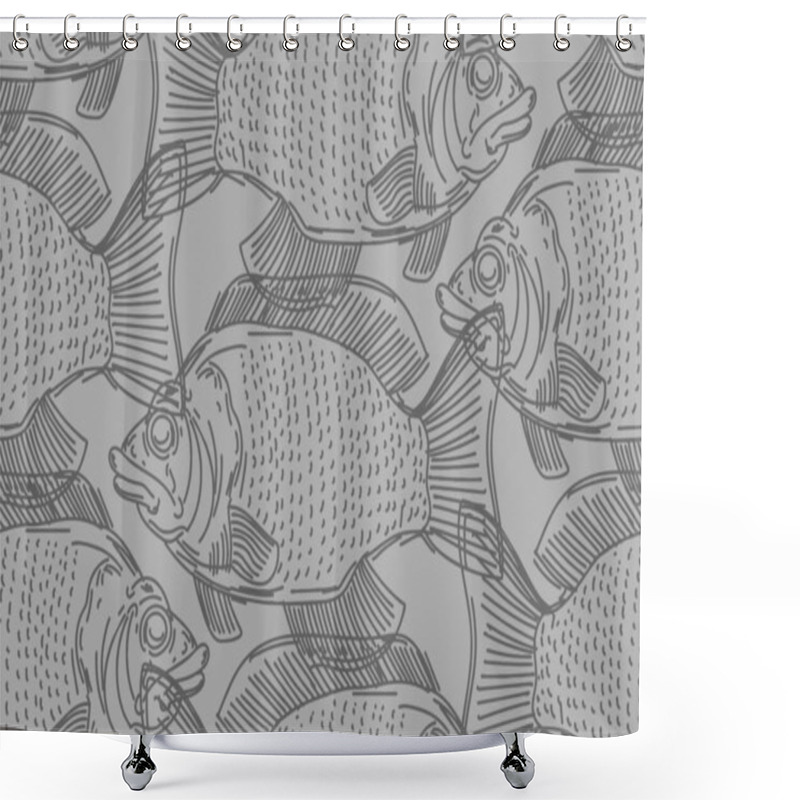 Personality  Perch Hand Drawing Pattern Seamless. Fish Background Shower Curtains