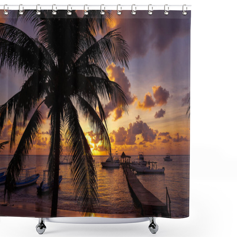 Personality  Puerto Morelos Sunset In Riviera Maya Shower Curtains