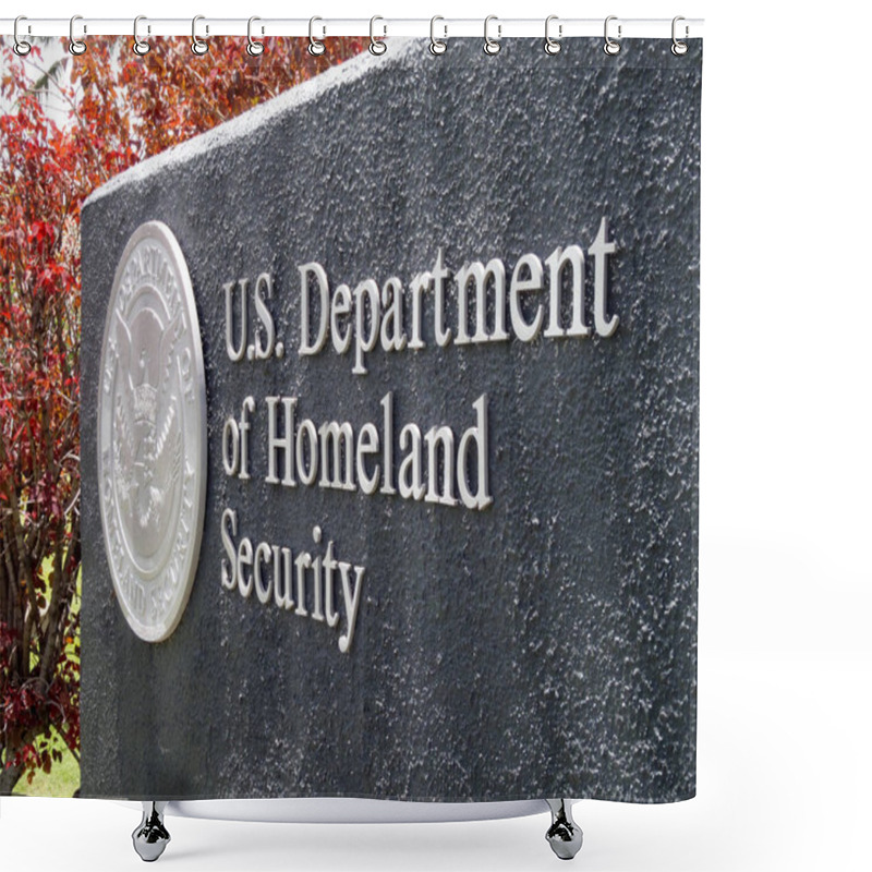 Personality  Oahu, Hawaii - May 5, 2010: Close-up Of US Department Of Homeland Security Sign And Emblem At Entrance.                                Shower Curtains