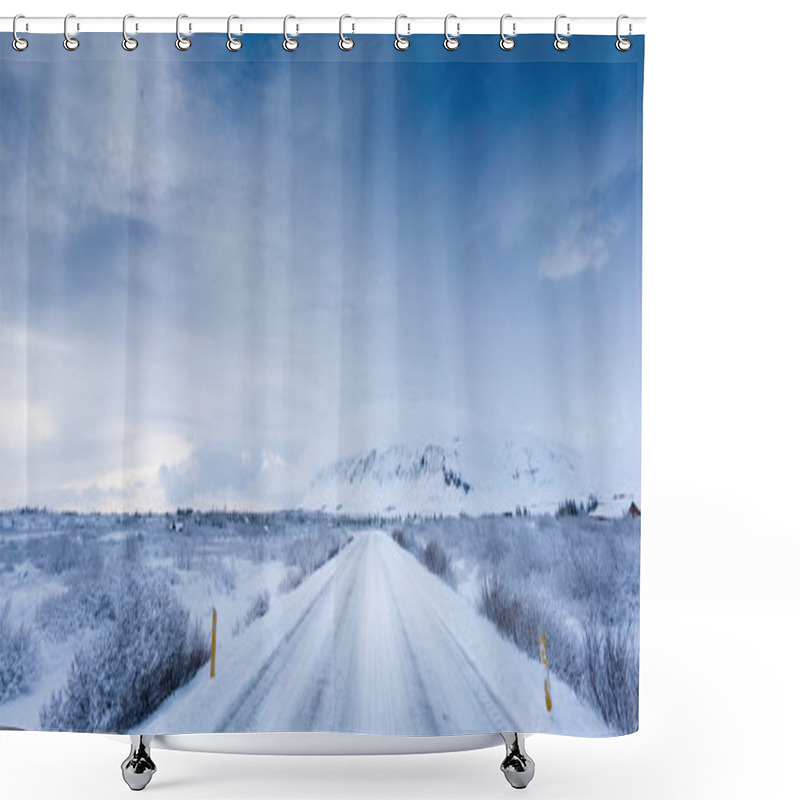 Personality  Deep Snow Covered Road And Landscape Shower Curtains