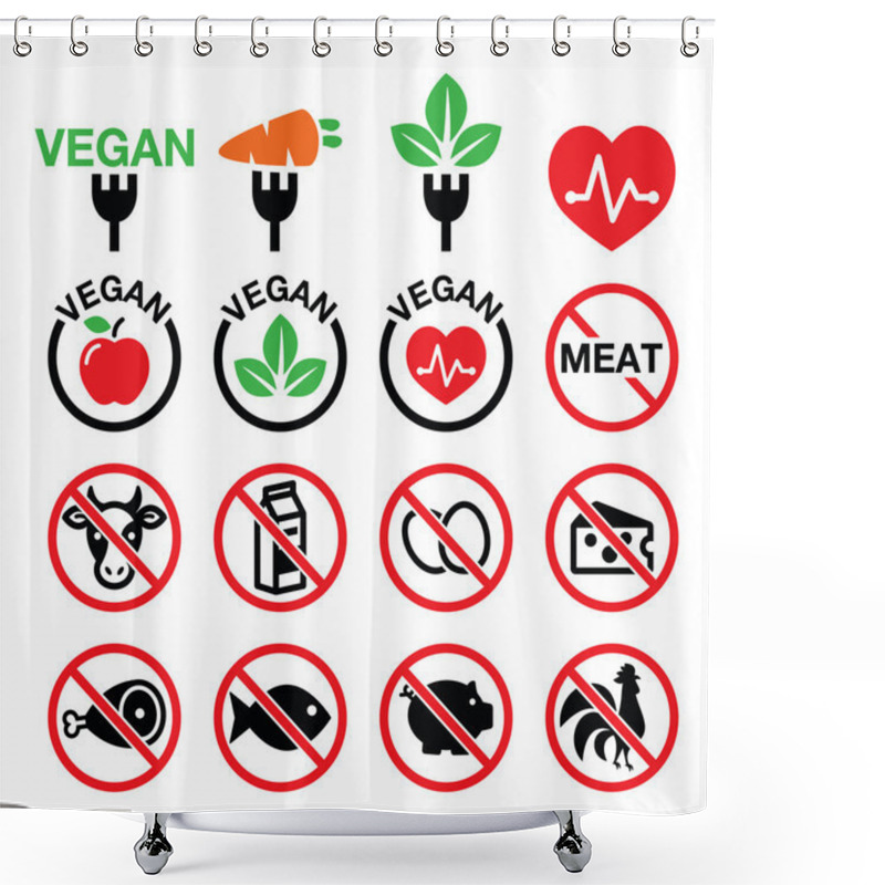 Personality  Vegan, No Meat, Vegetarian, Lactose Free Icons Set Shower Curtains