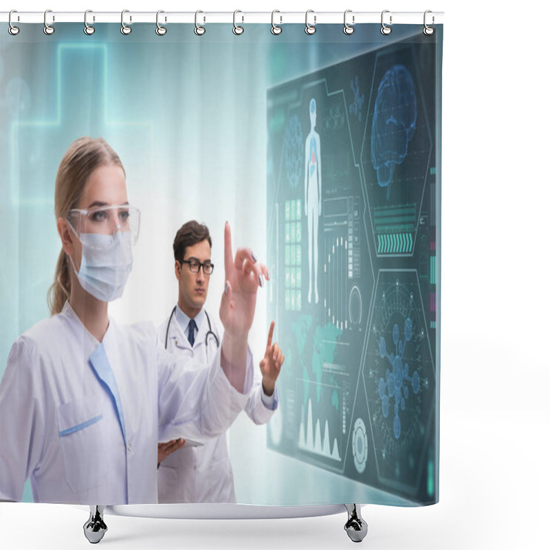 Personality  Doctors In Future Telemedicine Concept Shower Curtains