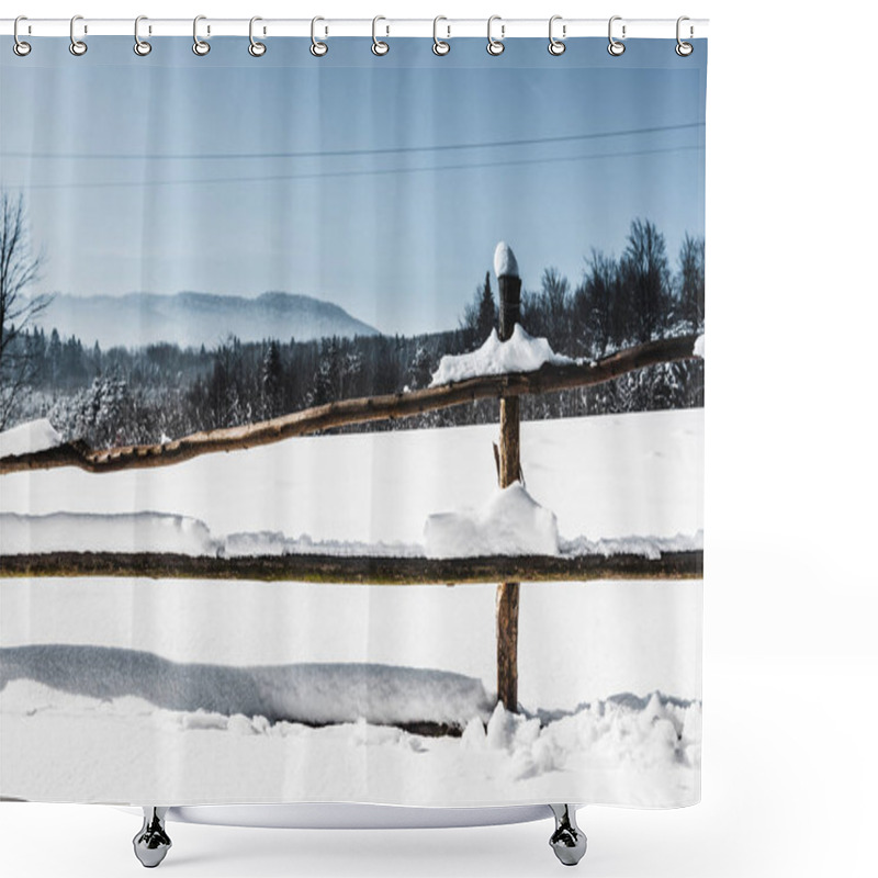 Personality  Wooden Fence Covered With Snow In Carpathian Mountains Shower Curtains