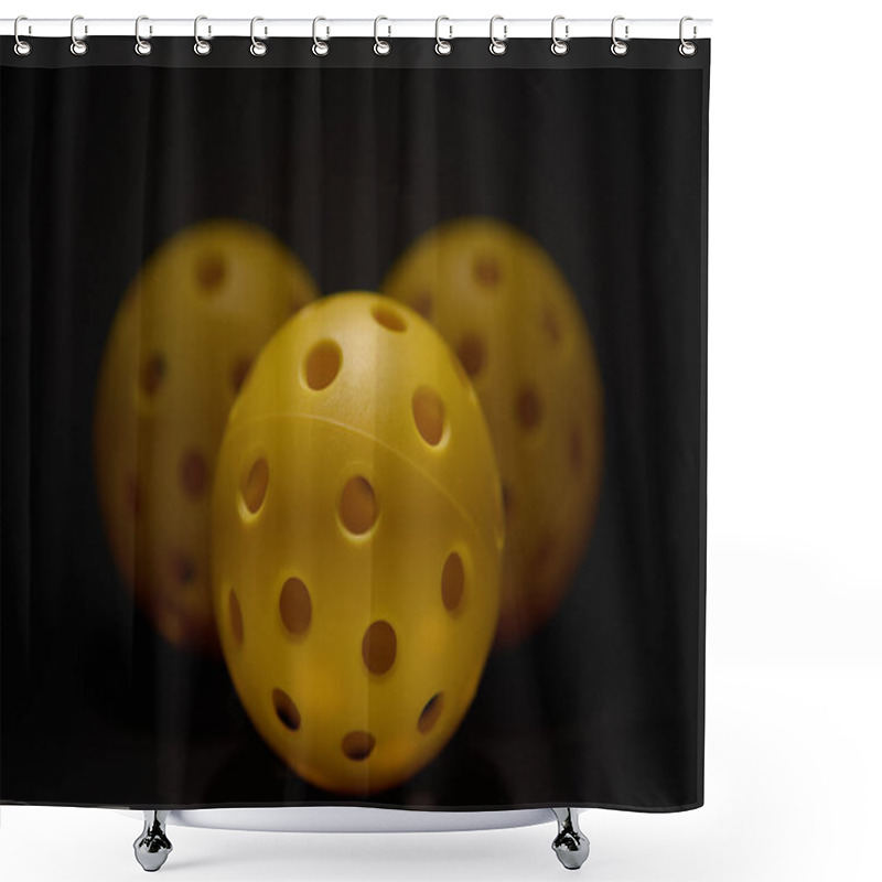 Personality  Set Of Yellow Plastic Balls For Pickleball Game Shower Curtains