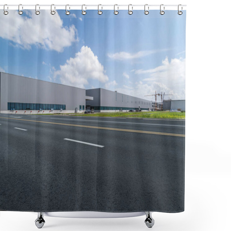 Personality  Road Asphalt Pavement And Modern Factory Warehous Shower Curtains