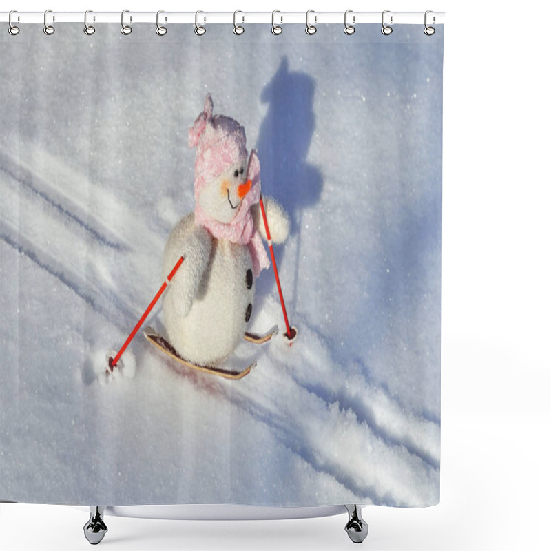 Personality  Textile Snowman On Skis Shower Curtains