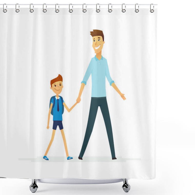 Personality  Father Leads Son To School - Cartoon People Characters Isolated Illustration Shower Curtains