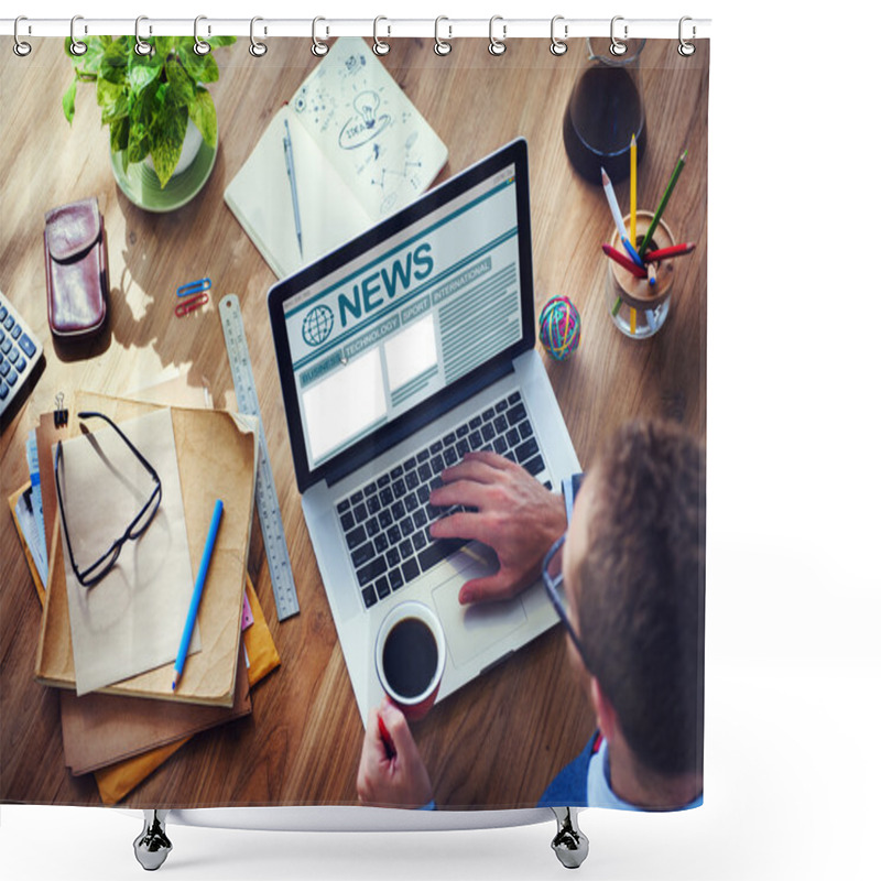 Personality  Man Working At Computer With News Shower Curtains