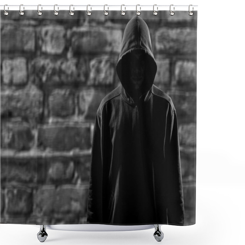 Personality  Dark Unrecognisable Man In Hoodie Shower Curtains