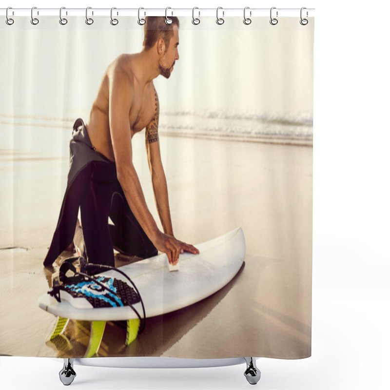 Personality  Male Surfer Getting Ready For The Surf Shower Curtains