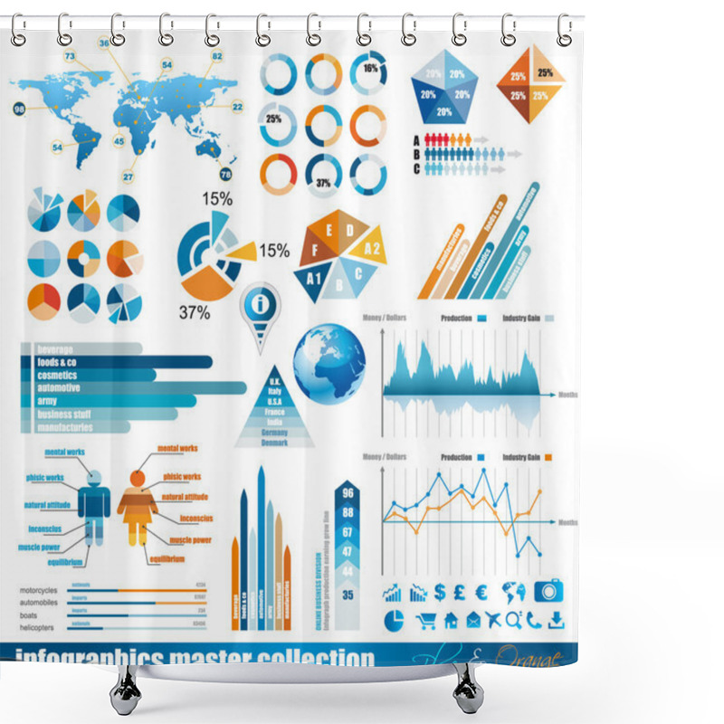 Personality  Premium Infographics Master Collection Shower Curtains