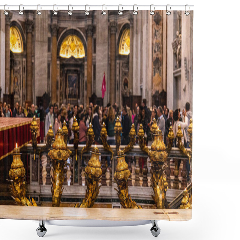 Personality  ROME, ITALY - JUNE 28, 2019: Selective Focus Of People In Basilica Of Saint Peter In Vatican Shower Curtains