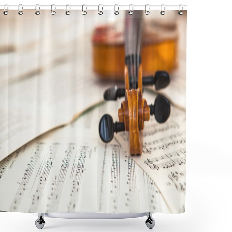 Personality  Old Violin Lying On The Sheet Of Music Shower Curtains