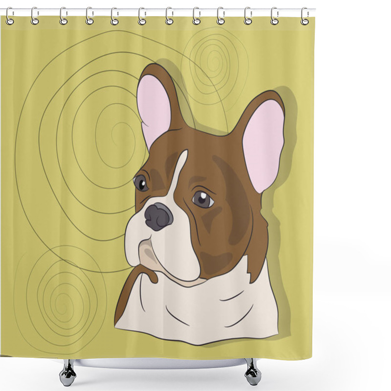 Personality  Portrait Of A French Bulldog, Dog, On A Background, Vector Shower Curtains