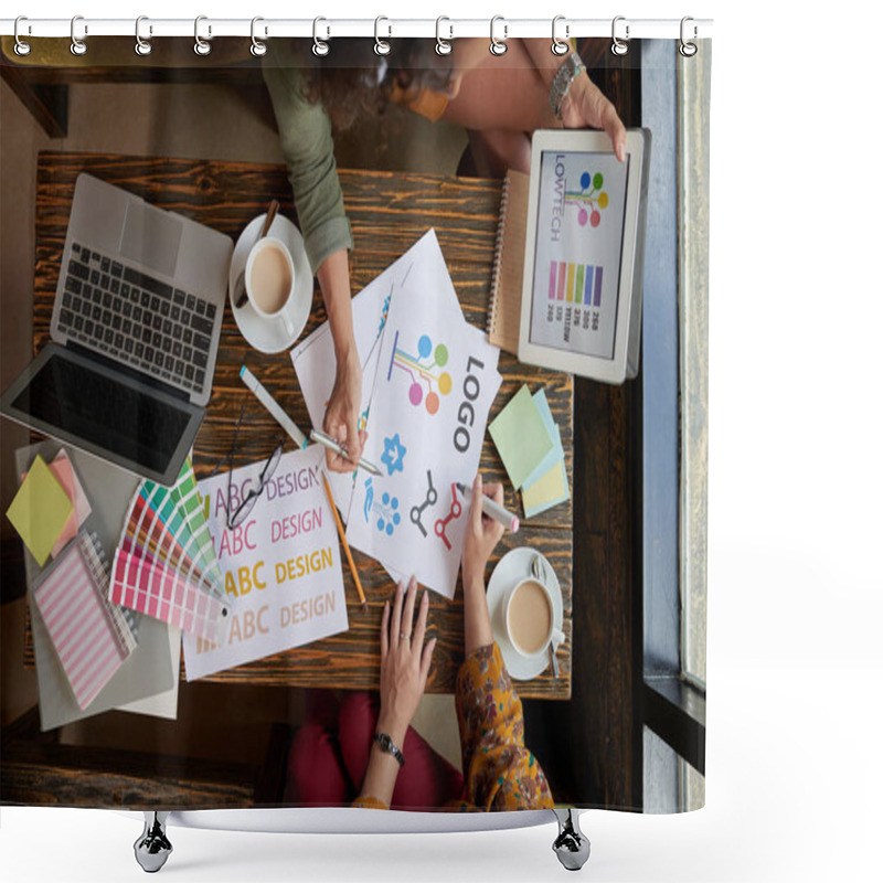 Personality  Women Choosing Logo For Start-up Project Shower Curtains