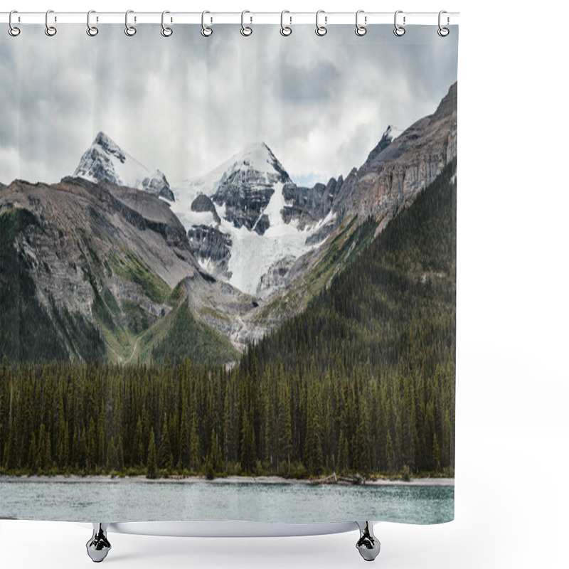 Personality  Grand Panorama Of Surrounding Peaks At Maligne Lake, Jasper National Park. Shower Curtains