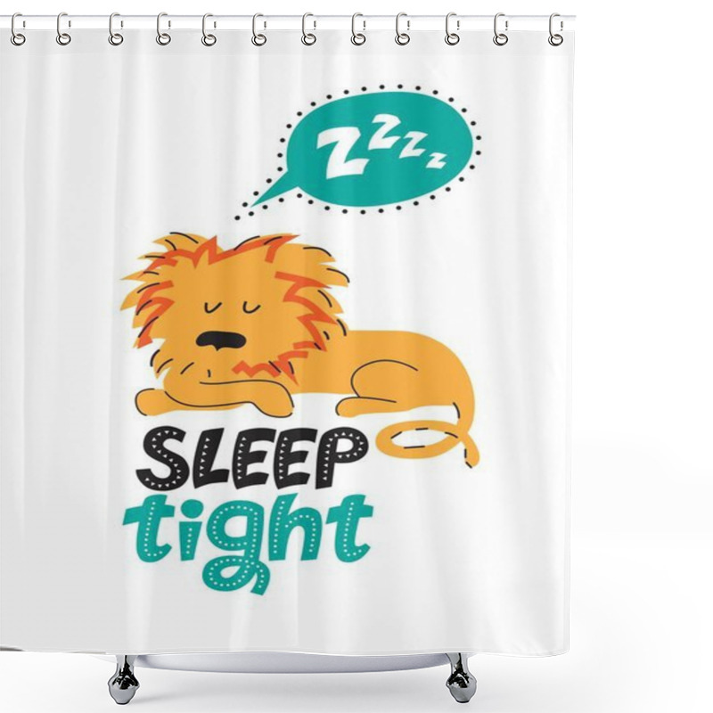 Personality  Illustration Of A Sleeping Lion In Cartoon Style Shower Curtains