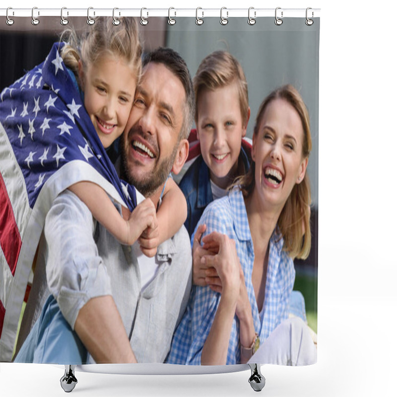 Personality  Happy Family With American Flag  Shower Curtains