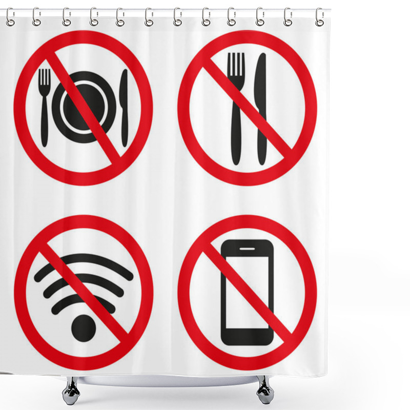 Personality  Prohibition Signs Set Safety On White Background. Shower Curtains