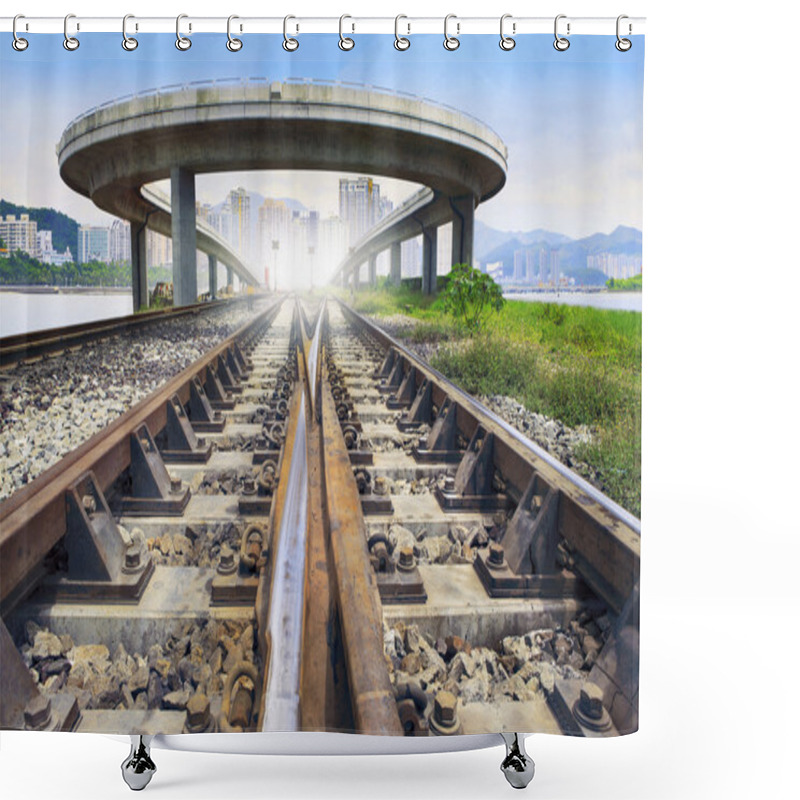 Personality  Railways Track And Bridge Cross Over With Urban Scene Behind Use Shower Curtains