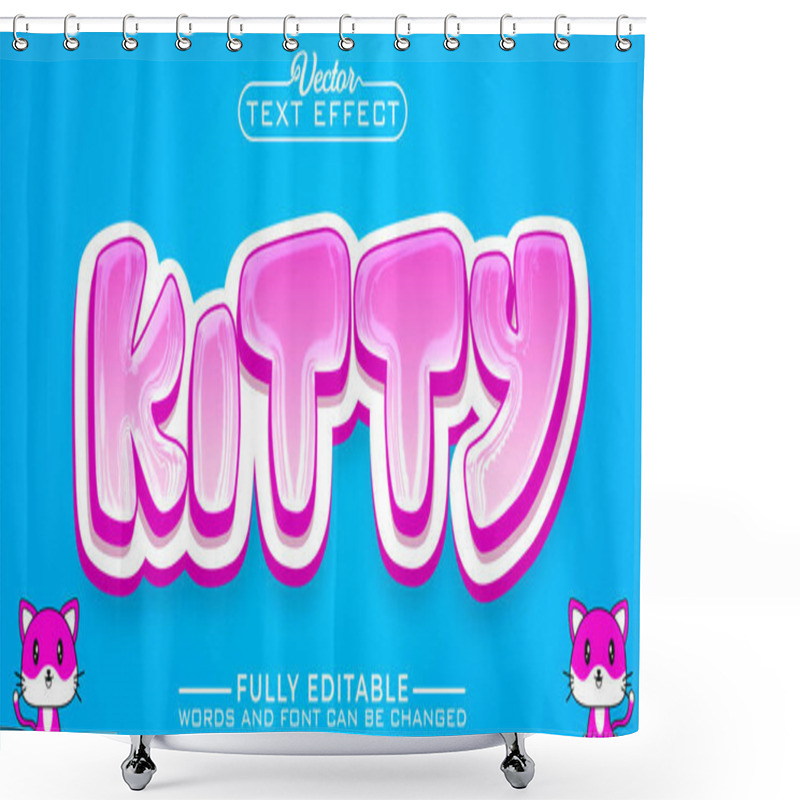 Personality  Cartoon Pink Kitty Vector Editable Text Effect Template Shower Curtains