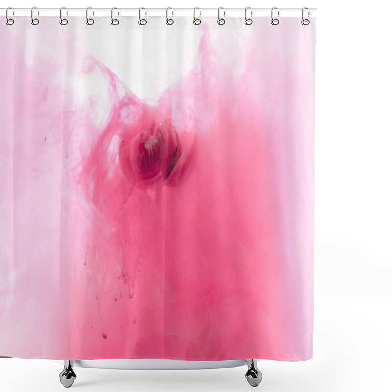 Personality  Close Up View Of Pink Flower And Paint Splash Isolated On White Shower Curtains