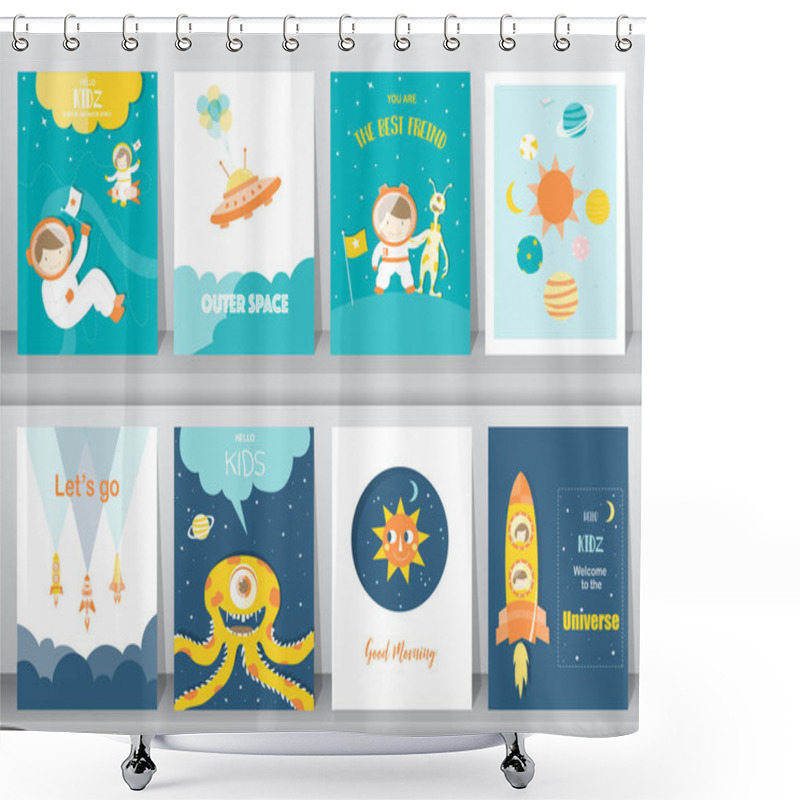 Personality  Set Of Cute Space Posters,template,cards,cute,rocket,space,education,astronaut,galaxy,star,zoo,Vector Illustrations  Shower Curtains