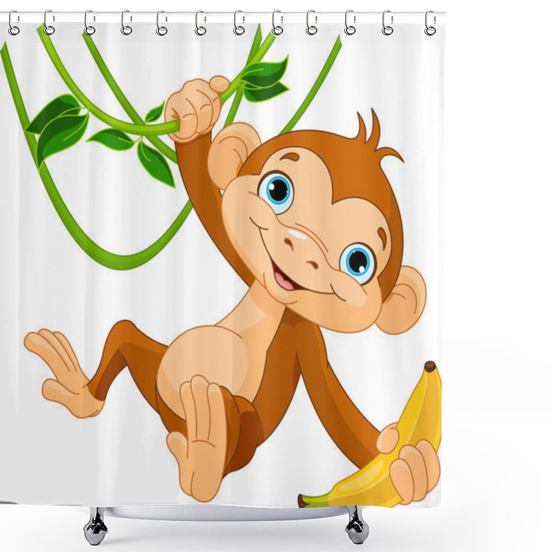 Personality  Baby Monkey On A Tree Shower Curtains