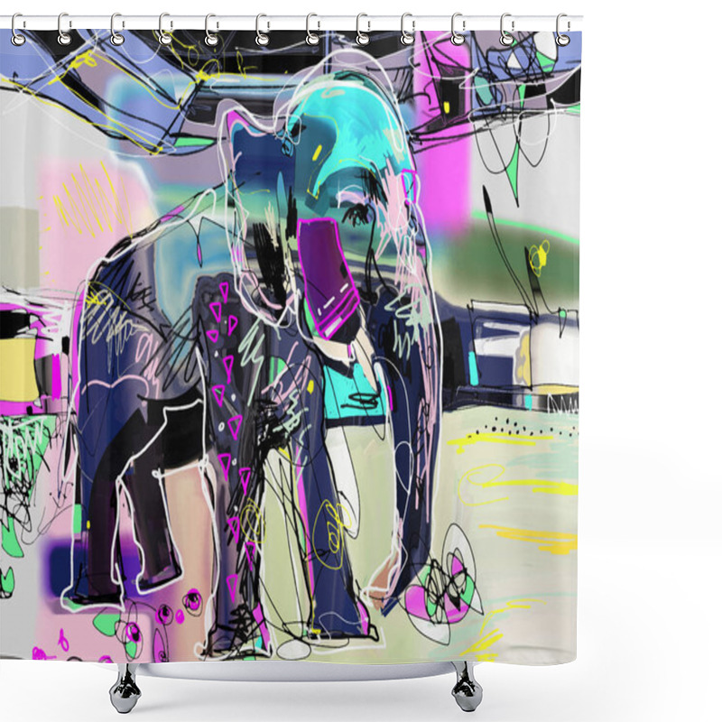 Personality  Abstract Memphis Digital Painting Of Indian Elephant Shower Curtains