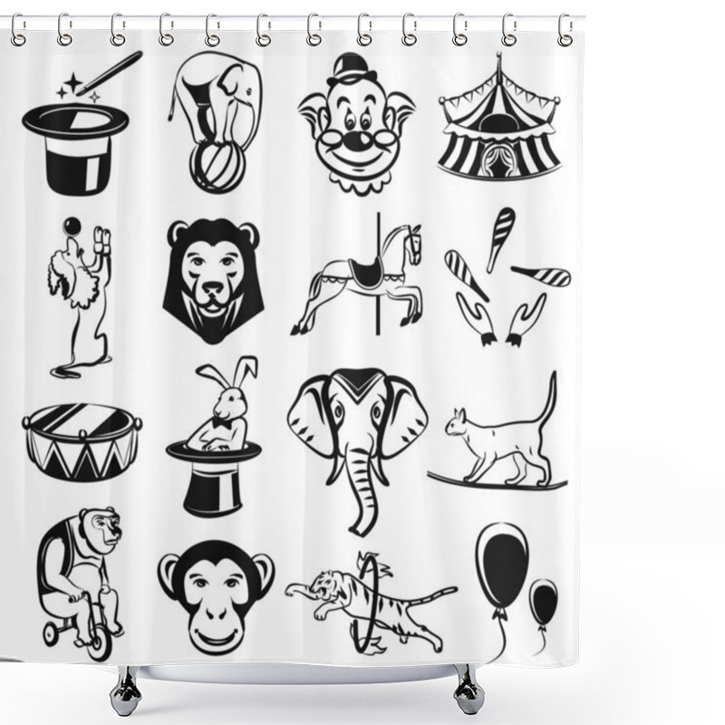 Personality  Circus Carnival Outline Black Icon Set Shower Curtains