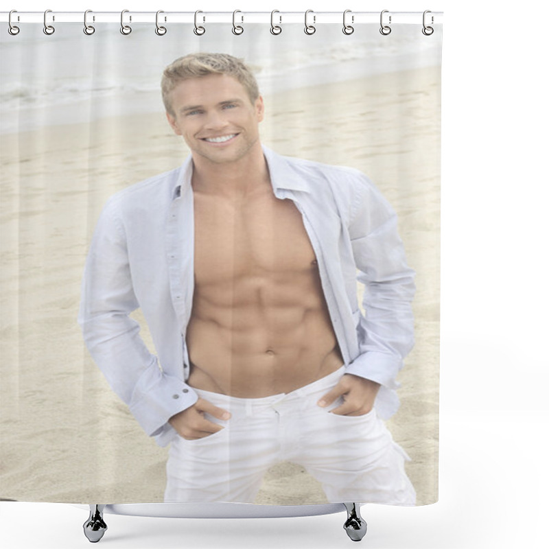 Personality  Cute Guy On Beach Shower Curtains