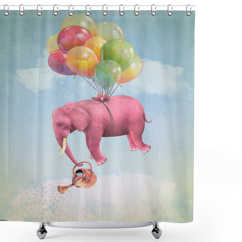 Personality  Pink Elephant In The Sky Shower Curtains