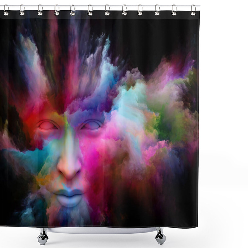 Personality  Mind Fog Series. Composition Of 3D Rendering Of Human Face Morphed With Fractal Paint On The Subject Of Inner World, Dreams, Emotions, Imagination And Creative Mind Shower Curtains