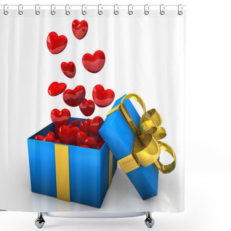 Personality  Blue Gift With Flying Red Hearts Shower Curtains