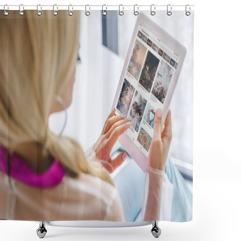 Personality  Woman Using Digital Tablet Shower Curtains