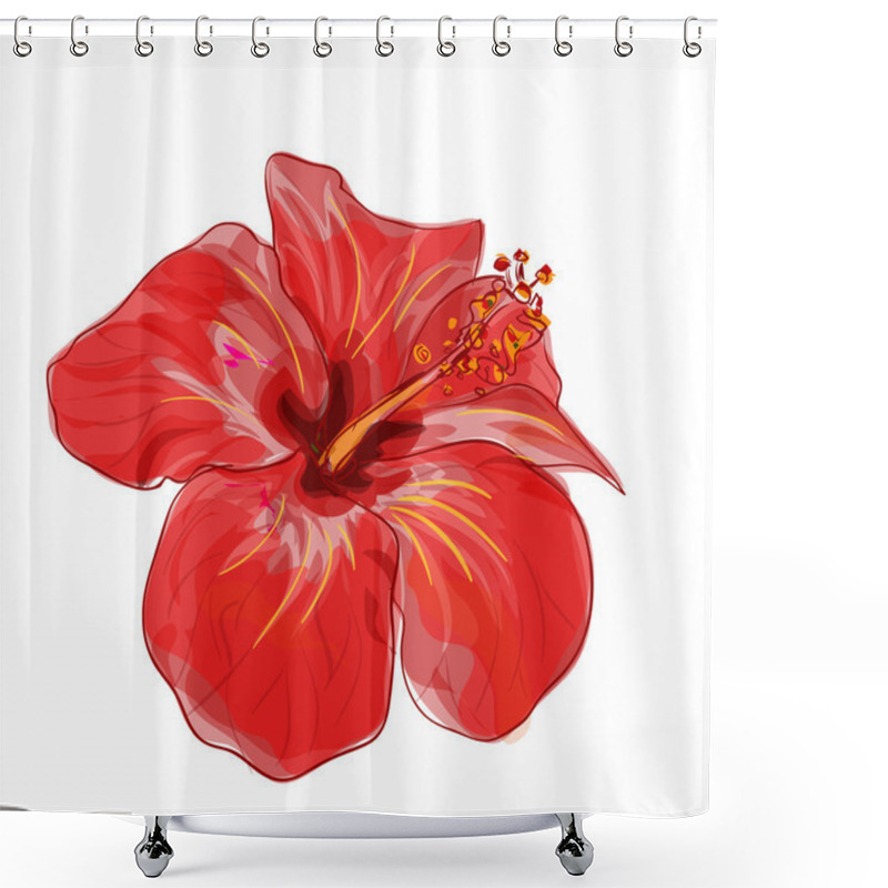 Personality  Red Hibiscus Flower. Vector Image. Shower Curtains