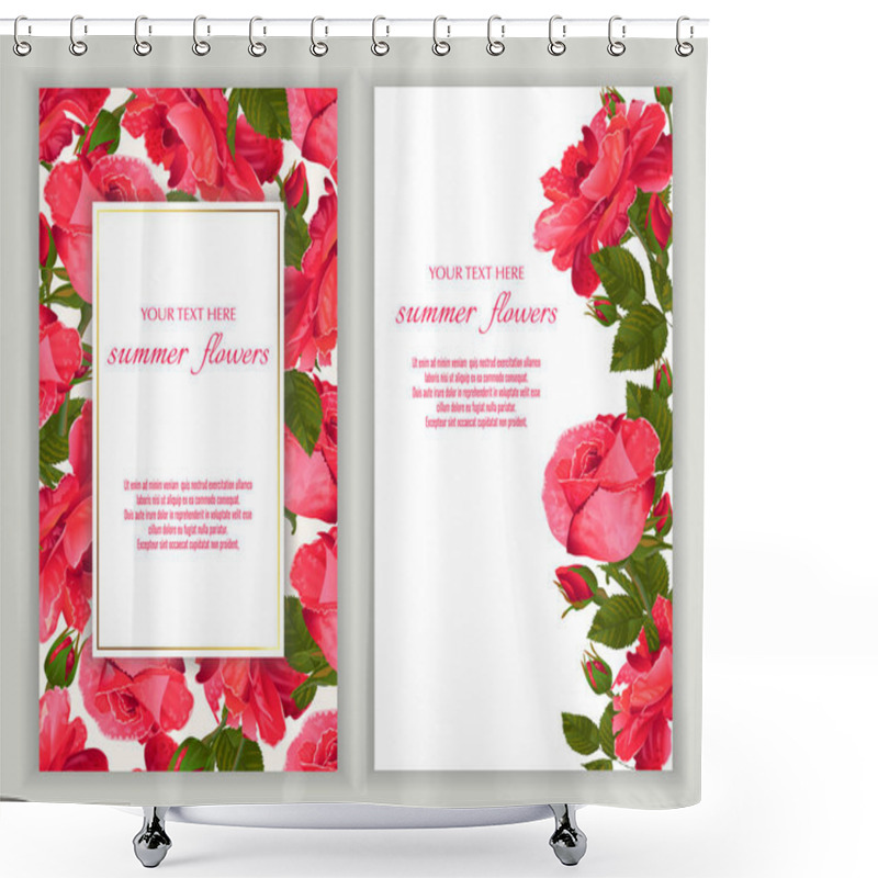 Personality  Vector Banners Set With Roses Flowers.Template For Greeting Cards, Wedding Decorations, Invitation ,sales. Spring Or Summer Design. Place For Text. Shower Curtains