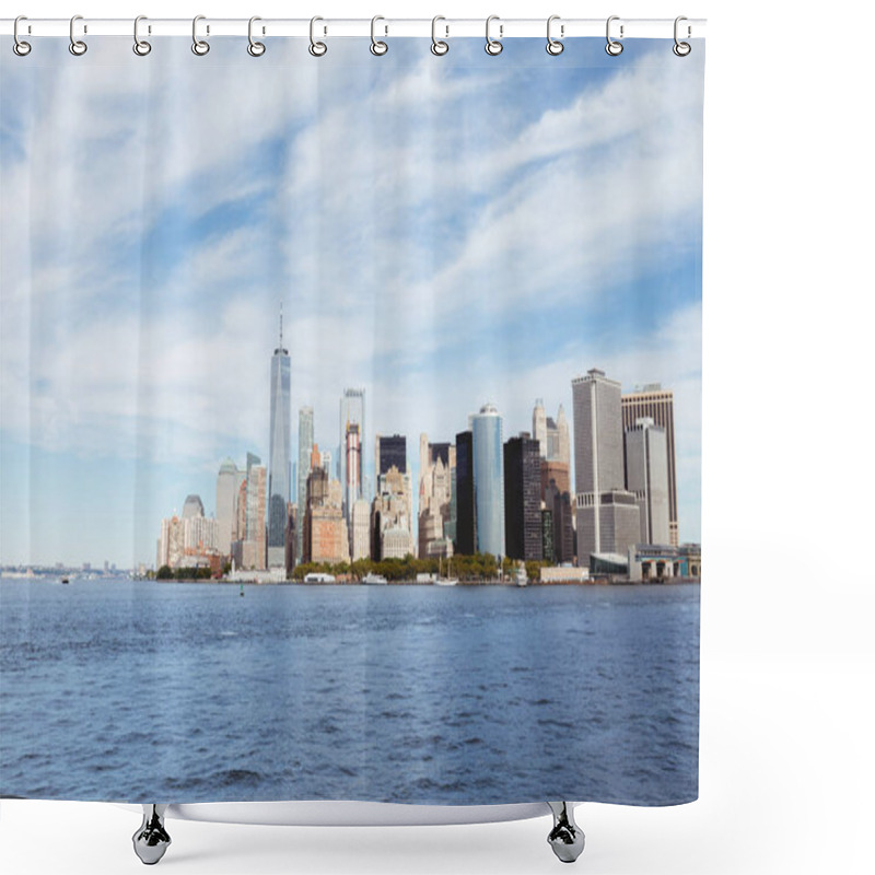 Personality  MANHATTAN, NEW YORK, USA - OCTOBER 8, 2018: Beautiful View Of Manhattan And Atlantic Ocean, New York, Usa Shower Curtains